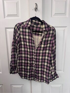 Moda International Oversized Boyfriend Pink Plaid Button Down Shirt XS